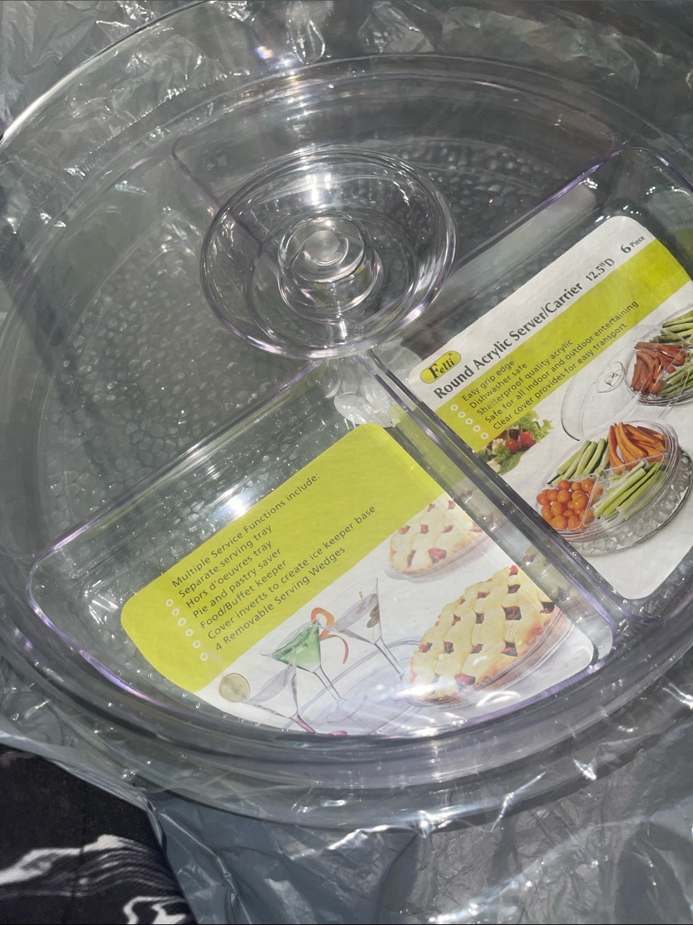 Felli Acrylic 6-Piece Divided Serving Tray - Clear Lid with Compartments